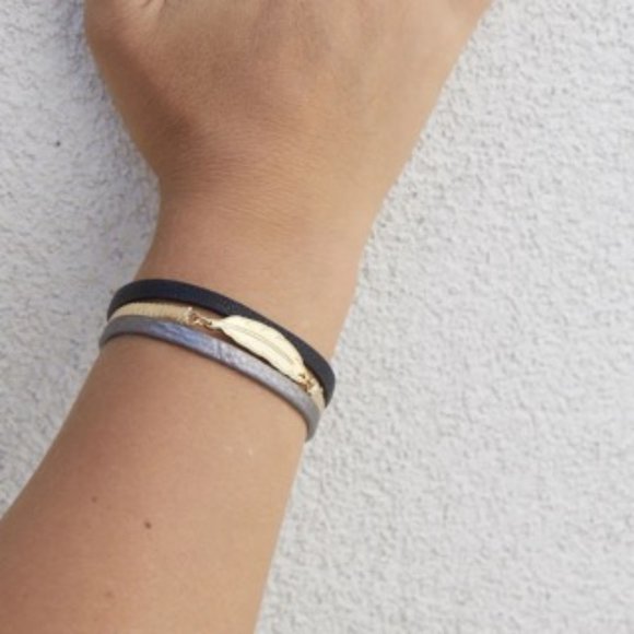 3/$20ππ Foxy Originals Feather Rope Cord Bracelet in Gold/Black/Grey - Picture 2 of 7